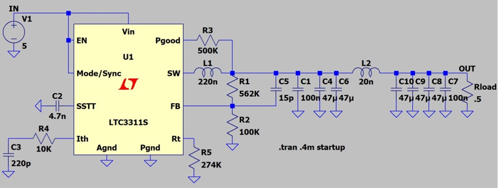 “图2.使用LTspice评估系统电源输出端的不同电容。"