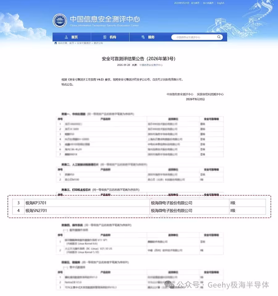极海两款打印主控SoC芯片通过国家安全可靠测评